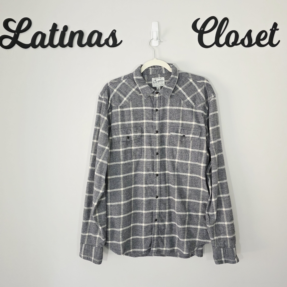 Lucky Brand Saturday Stretch Pearl Snap Shirt Mens Size XL Gray Chest Pockets‎ - Picture 2 of 9